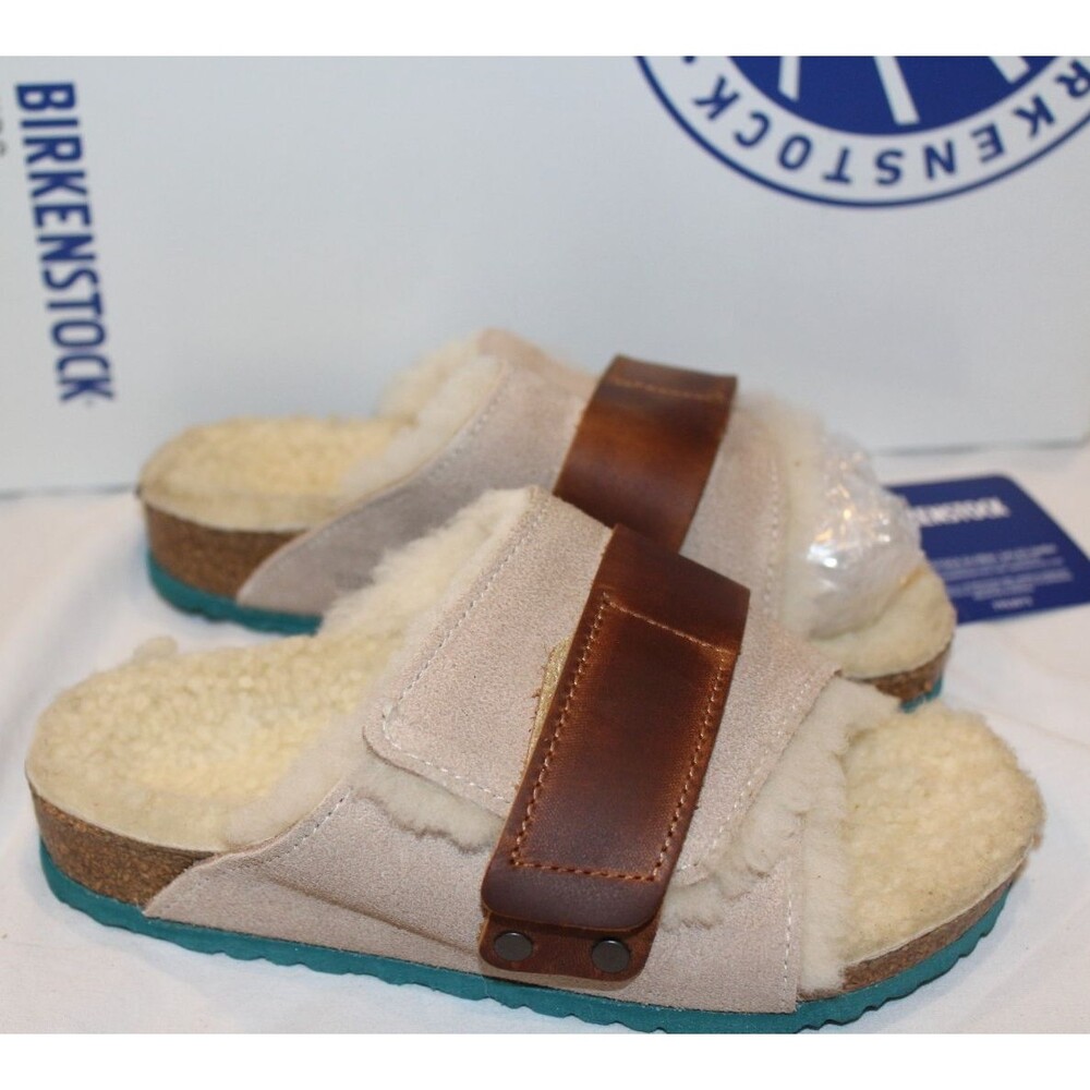 Birkenstock Kyoto‎ Teddy Kids Suede Sandals Shearling Lined BEIGE - Picture 2 of 6